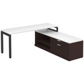 Elements L-Shape Workstation 72" x 71" with Storage Credenza - White Top and Espresso Base with Black Legs
