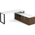 Encore L-Shape Desk 71" x 72" with Personal Storage and Bookcase Credenza - Modern Walnut with White Top