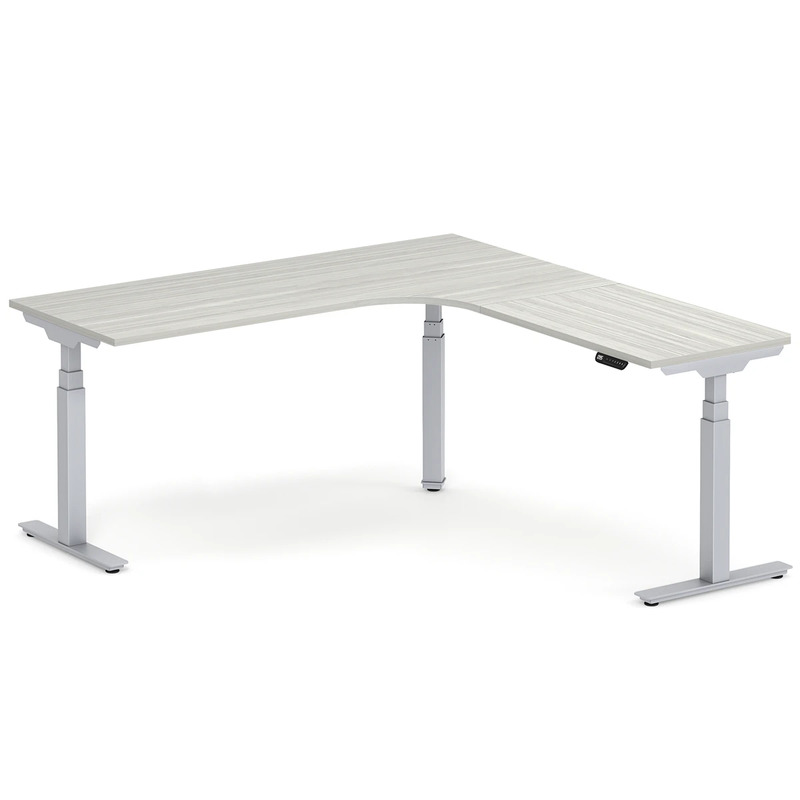 Enhance Electric Height-Adjustable L-Shape Desk with Right Radiused Corner 72" X 72" - Silver Birch with Silver Base