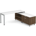 Elements L-Shape Workstation 71" x 72" x 24"D with Personal Storage Credenza - Modern Walnut with White Top and with Silver Legs