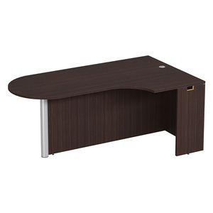 PL133R CORNER EXT. BULLET DESK w/POST - RIGHT- Espresso & Silver