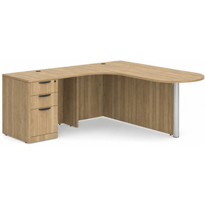 CLALD1010L- L-Shaped Bullet Workstation 71" W x 30" D with 47" Return and Box/Box/File Pedestal- Aspen/Silver