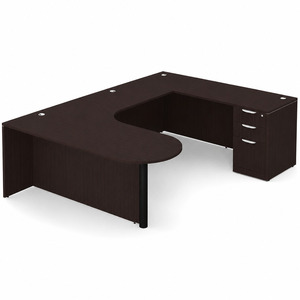 CLAUD2007R- Right-Handed Classic U-Shape Bullet Executive Workstation 71" W x 101" D with Box/Box/File Pedestal- Espresso/Black