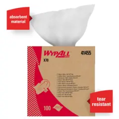 41455 KC WYPALL WHITE X70 WIPER, POP-UP BOX 100 PER BOX, 10 BOXES PER CASE 605-2194