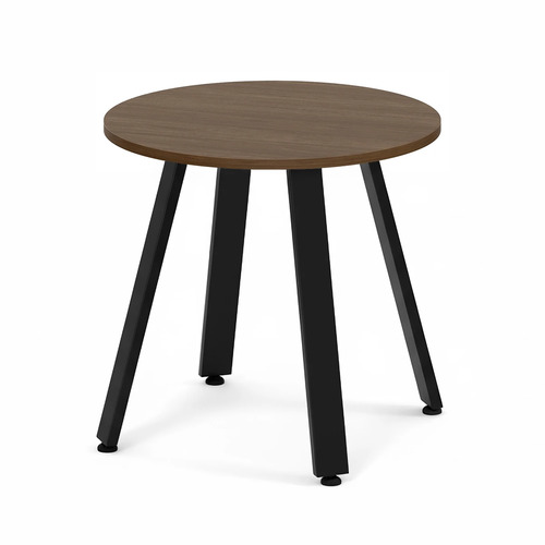 Signature Round Meeting Table 30" - Modern Walnut with Black Metal Legs