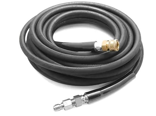 3/8" Kobrajet Black Hose, 4300 PSI, 50 FT, Brass Socket and Plated Steel Plug.
