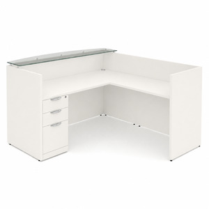 CLALD1053NWHTWHT, 71"x78" L Shape Reception Station with Glass Transaction Top - White
