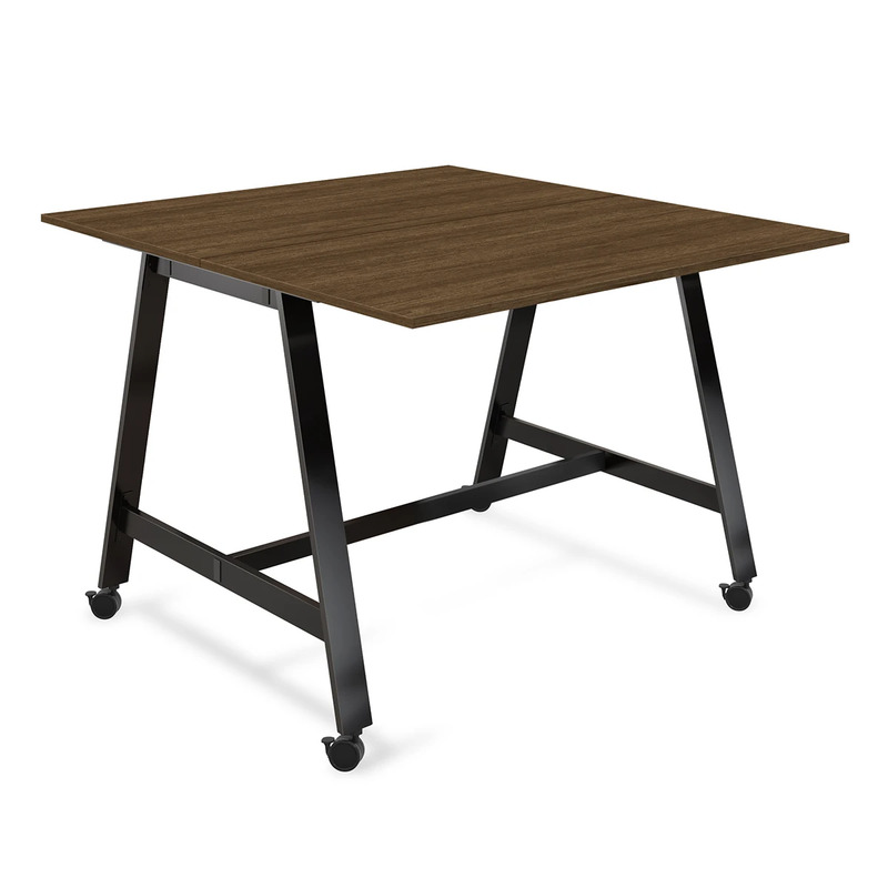 Signature Bistro Benching Table 60" x 60" - Modern Walnut with Black Legs