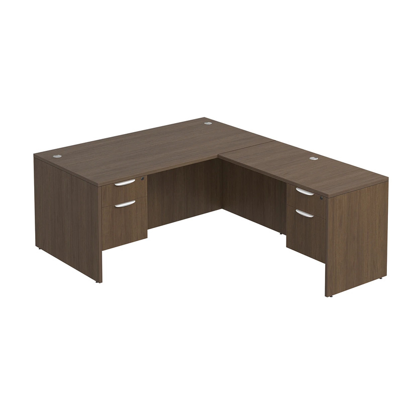Classic L-Shape Desk 77" x 66" with 2 Box/File Pedestals - Modern Walnut