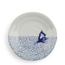 Plate Blue & White Cat Ice Skating 6.5"