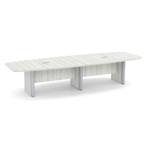 Classic Plus Boat-Shape Conference Table 12 Ft - Silver Birch with Silver Metal Accents (2 Small Grommets)