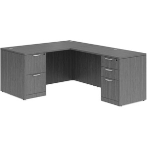 CLALD2040- Classic L-Shape Desk 66" W x 30" D with 42" Return and 2 Full Pedestals- Newport Gray