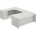Classic Left Hand U-Shape Bowfront Workstation 112" x 71" with Full Pedestal - Silver Birch