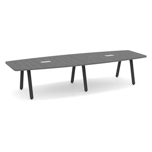 12ft Boat Shape, Signature Conference Table: Black Metal Base, Newport Gray Top