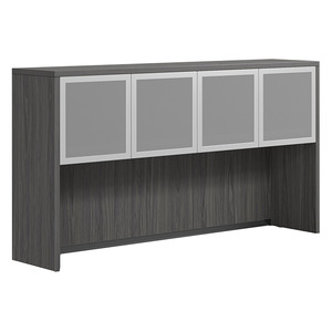 CLAHU2004- Hutch with 4 Silver Frame Glass Doors- Coastal Gray/Silver Glass