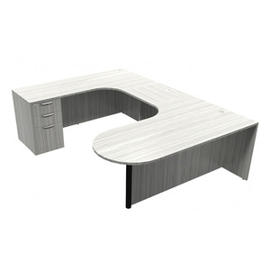 CLAUD1006L- Left-Handed Classic Bullet U-Station 71" W x 102" D with Box/Box/File Pedestal- Silver Birch/Black