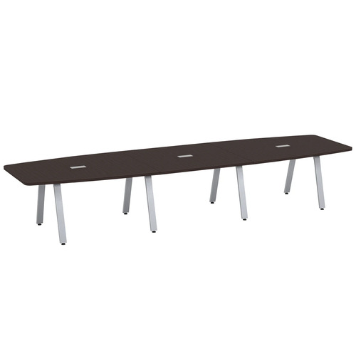 Signature Boat-Shape Conference Table 14 Foot - Espresso with Silver Metal Legs