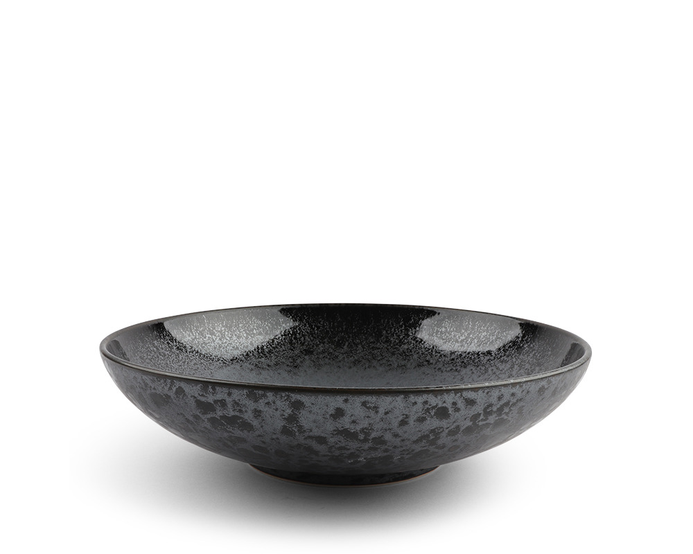 Bowl Serving 11.25" Silver Black Granite