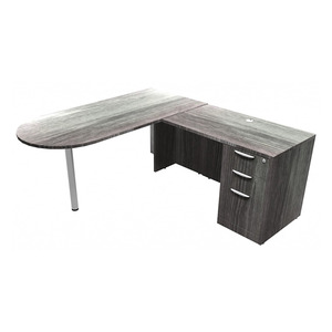 CLALD1016- L-Shaped Bullet Desk 66" W x 30" D with 42" Return and Box/Box/File Pedestal- Newport Gray/Silver