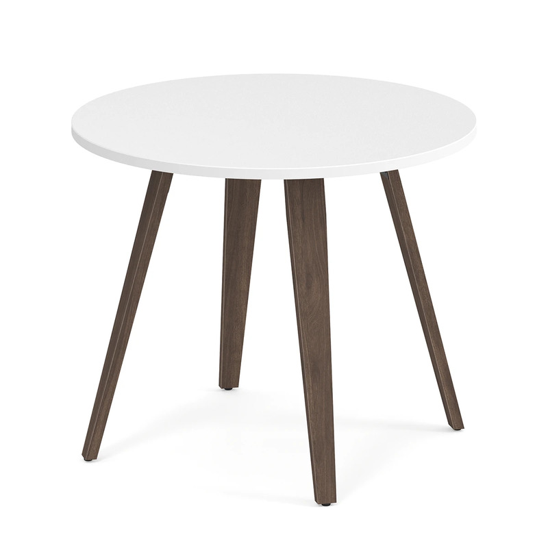Signature Round Meeting Table 36" - White with Modern Walnut Wood Legs