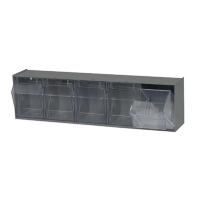Tip-Out Bin System - 23-5/8" x 5-1/4" x 6-1/2" - 5 Compartments - Grey