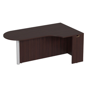 PL133R CORNER EXT. BULLET DESK w/POST - RIGHT- Mahogany & Silver