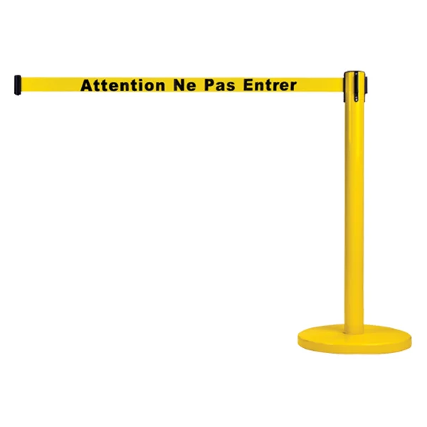 Free-Standing Crowd Control Barrier - 7' Yellow Tape - Printed Attention