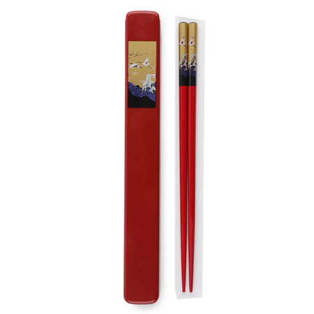 Cranes Chopsticks With Case - Red