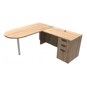CLALD1016- L-Shaped Bullet Desk 66" W x 30" D with 42" Return and Box/Box/File Pedestal- Aspen/Silver