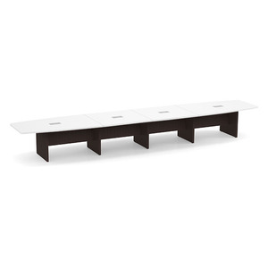 20ft Boat Shape, slab base Conference Table: WHITE TOP ESPRESSO BASE 