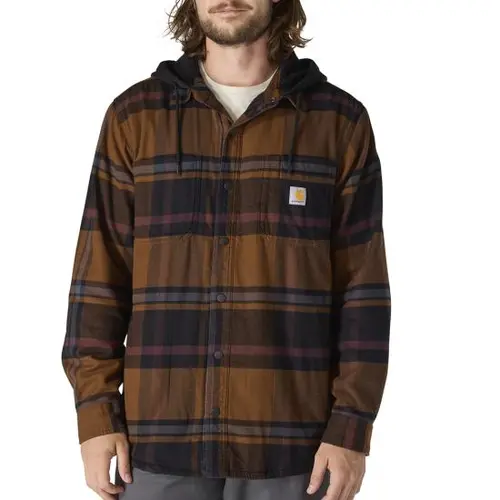 CARHARTT 107011 - Relaxed Fit Fleece Lined Flannel Hooded Shirt Jacket - Black
