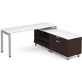 Elements L-Shape Workstation 71" x 72" x 30"D with Personal Storage Credenza - Espresso with White Top and with Silver Legs