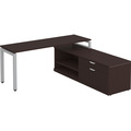 Elements L-Shape Workstation 71" x 72" x 30"D with Storage Credenza - Espresso with Silver Legs
