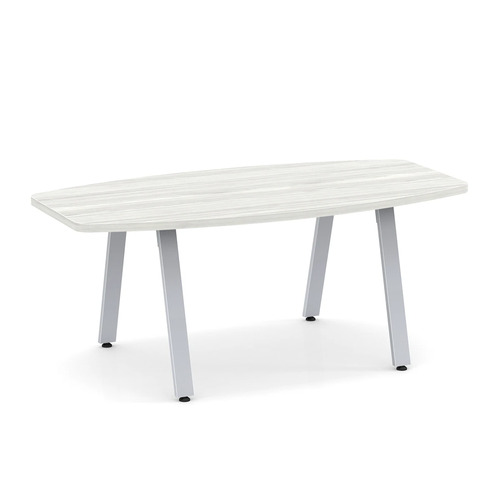 Signature Boat-Shape Conference Table 6 Ft - Silver Birch with Silver Metal Legs