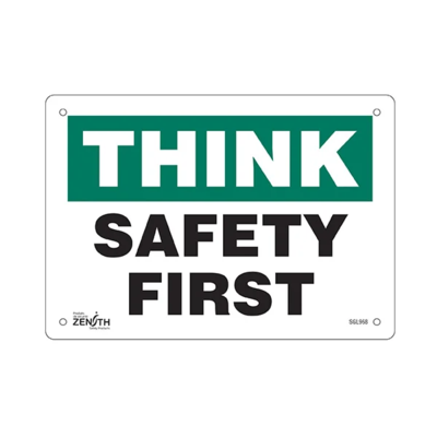 Think Safety First Sign - 10" x 7" - Plastic - English