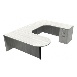 CLAUD1006R- Right-Handed Classic Bullet U-Station 71" W x 102" D with Box/Box/File Pedestal- Silver Birch/Black