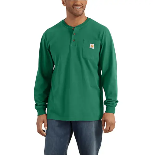 CARHARTT K128 - Loose Fit Heavyweight Pocket Long Sleeve Henley T-Shirt - North Woods Heather