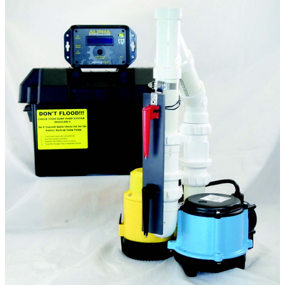 PK-ALP-6CIA - PRE-ASSEMBLED PRIMARY AC & BACKUP 12V PUMP SYSTEM; 6-CIA & ALPHA-1 PUMPS, CHARGER, BATTERY BOX, (2) CHECK VALVES & PIPING