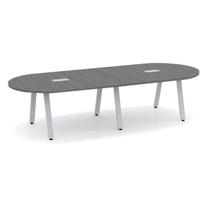 10ft Racetrack, Signature Conference Table: Silver Metal Base, Newport Gray Top