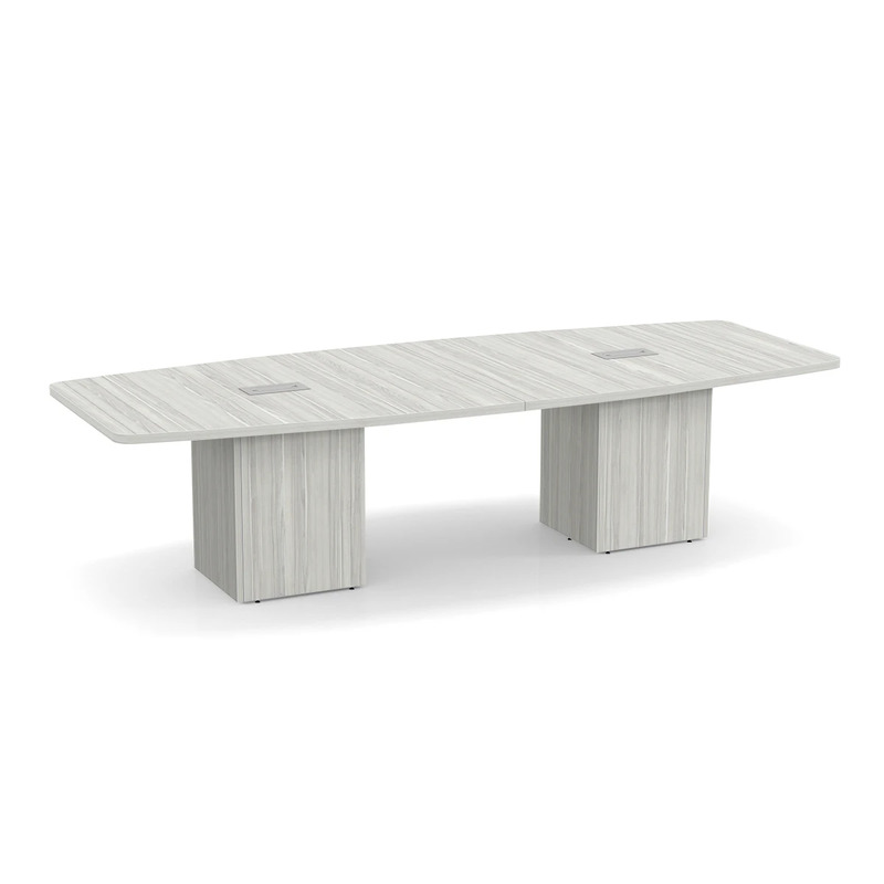 Boat-Shape Conference Table 10 Ft with Cube Base - Silver Birch