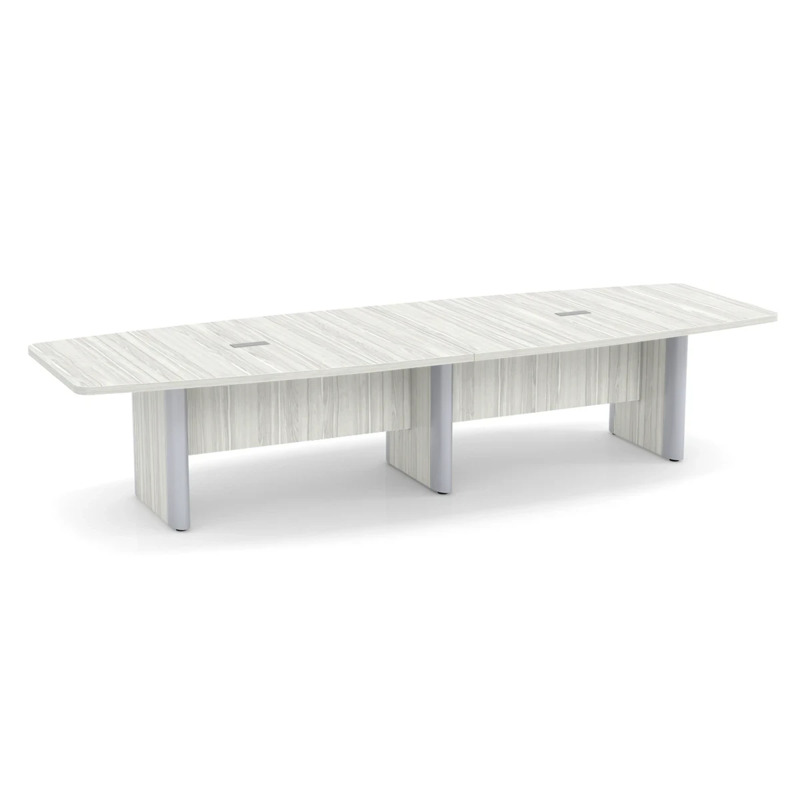 Classic Plus Boat-Shape Conference Table 12 Ft - Silver Birch with Silver Metal Accents (2 Small Grommets)