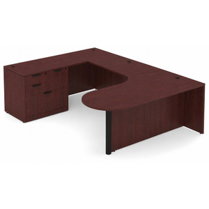 CLAUD1007L Executive Bullet U-Shape Typical 71" X 101" Desk- Mahogany/Black