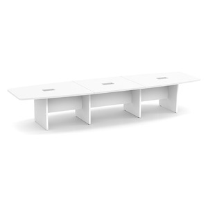 14ft Boat Shape, slab base Conference Table: WHITE 