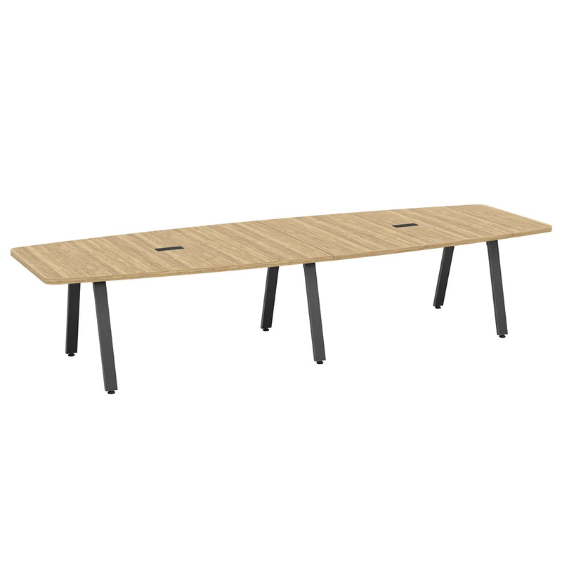 Signature Boat-Shape Conference Table 12 Foot - Aspen with Black Metal Legs