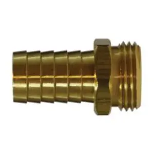 Straight Male End Hex Adapter, 1-in Garden Hose Barbed x 1-in MGH, Brass