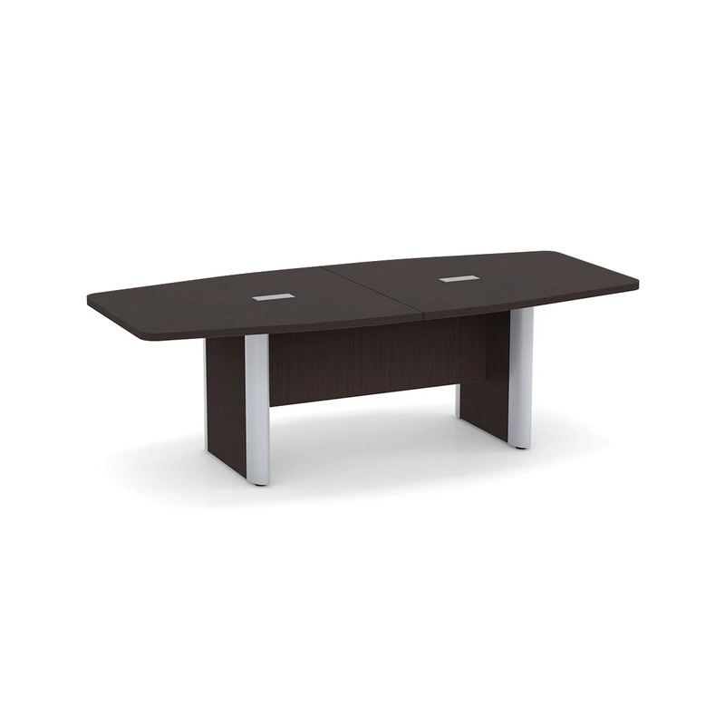 Classic Plus Boat-Shape Conference Table 8 Ft - Espresso with Silver Metal Accents (2 Grommets)