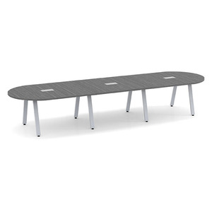 14ft Racetrack, Signature Conference Table: Silver Metal Base, Newport Gray Top
