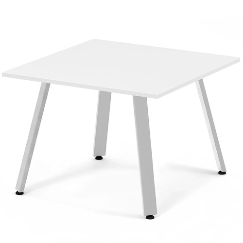Signature Square Meeting Table 42" - White with Silver Metal Legs
