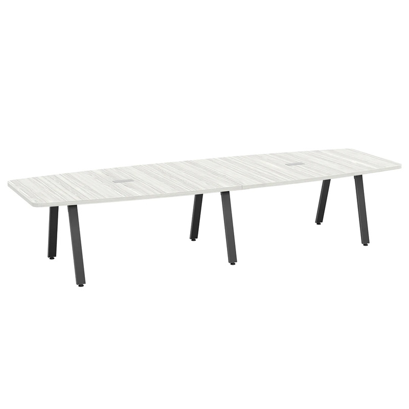 Signature Boat-Shape Conference Table 12 Foot - Silver Birch with Black Metal Legs