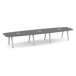 16ft Boat Shape, Signature Conference Table: Silver Metal Base, Newport Gray Top